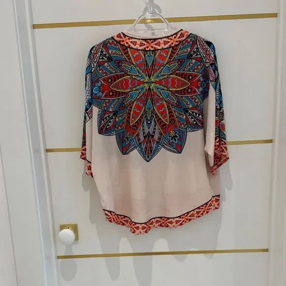 JEALOUS TOMATO boho print kimono wrap cardigan coverup blue red black ivory S - Picture 8 of 10